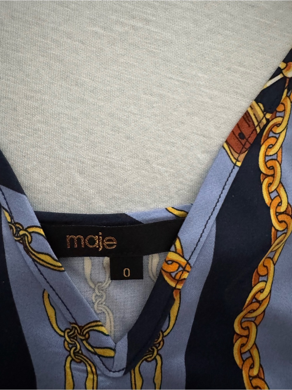 Maje Navy & Light Blue Chain-Print Silk Cami - Picture 3 of 3